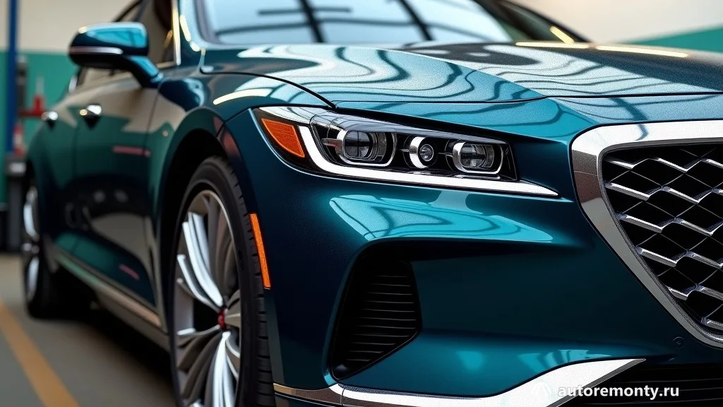 Genesis GV80 на пресс-снимке — вид спереди под углом, крупная решётка и фары в фирменном стиле — Genesis раскрыла детали гибридной силовой установки для кроссовера GV80