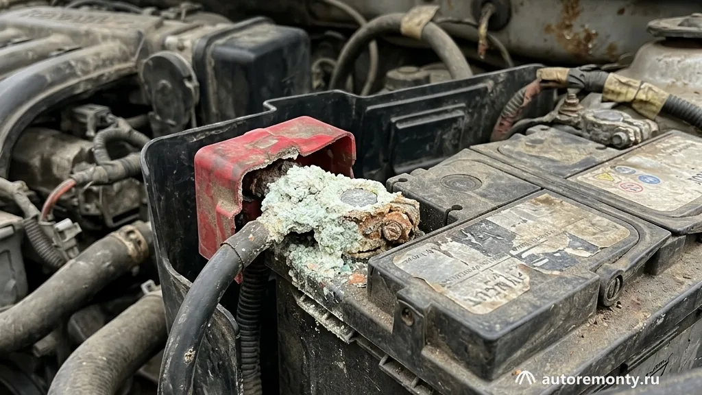 Подкапотного пространства автомобиля Рено Логан — окислились клеммы аккумулятора